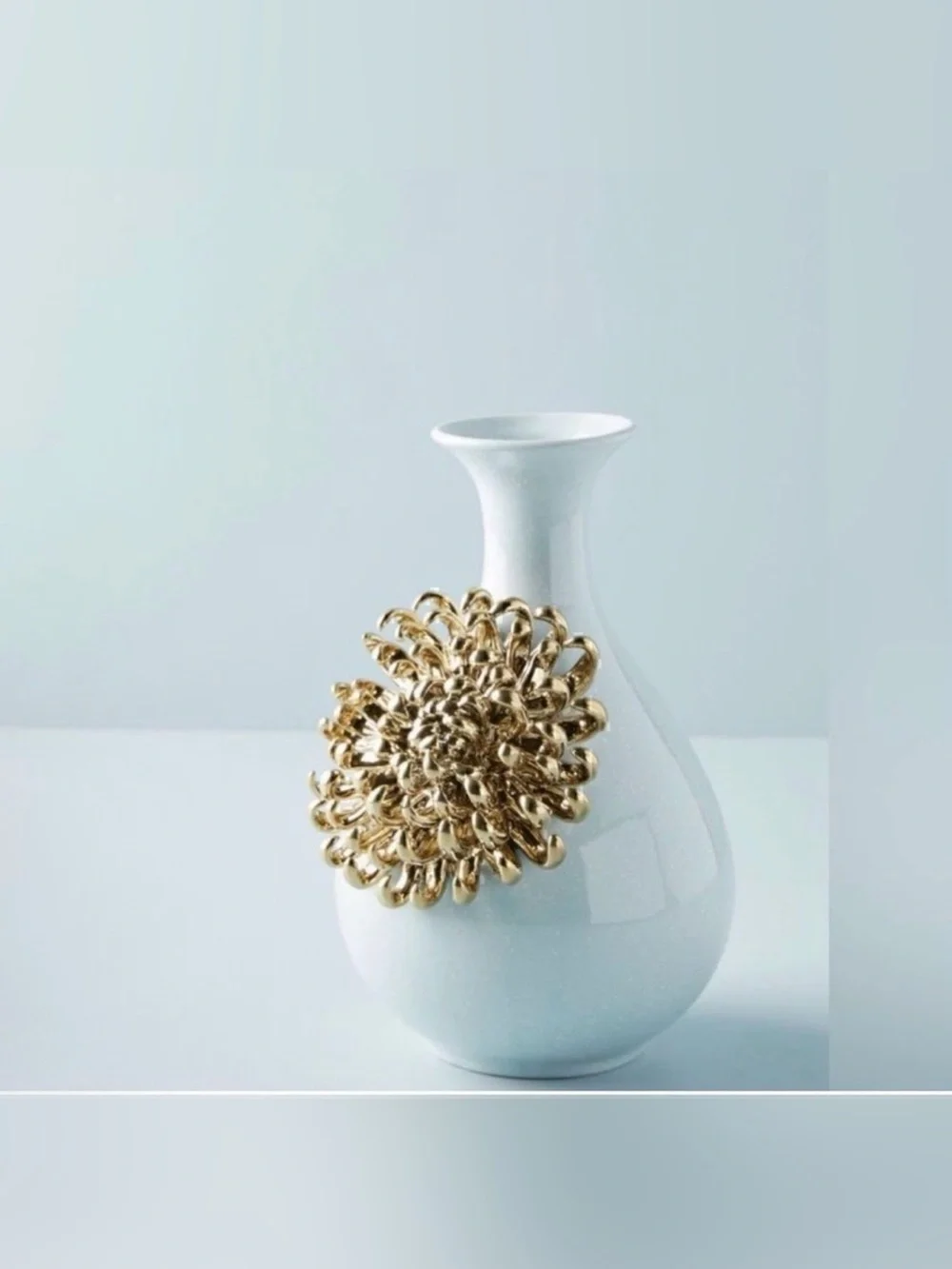 Anthropologie 3D Gold Chrysanthemum Flower Ceramic Bloom Vase DEFECTIVE